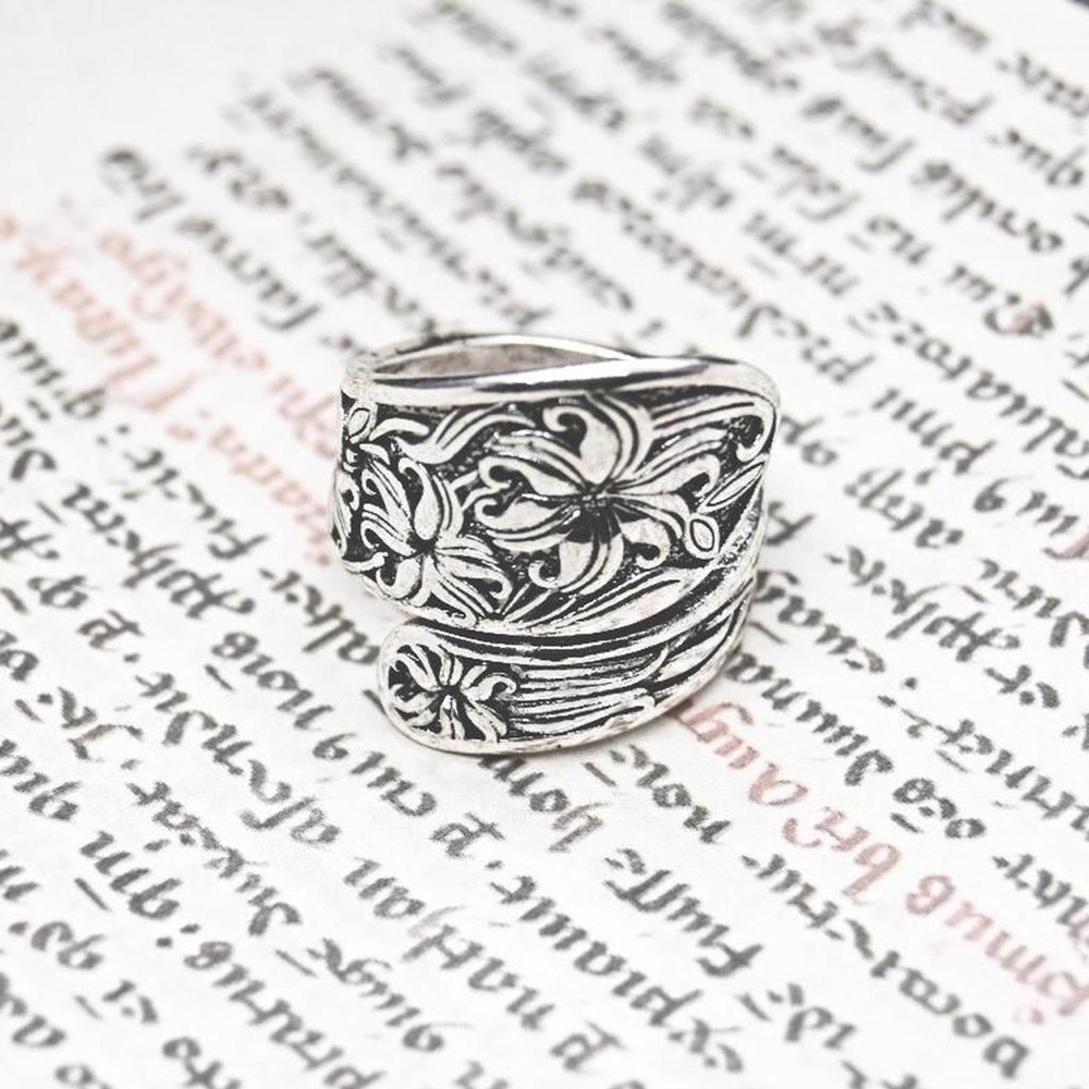Silver Spoon Ring with Flower Design